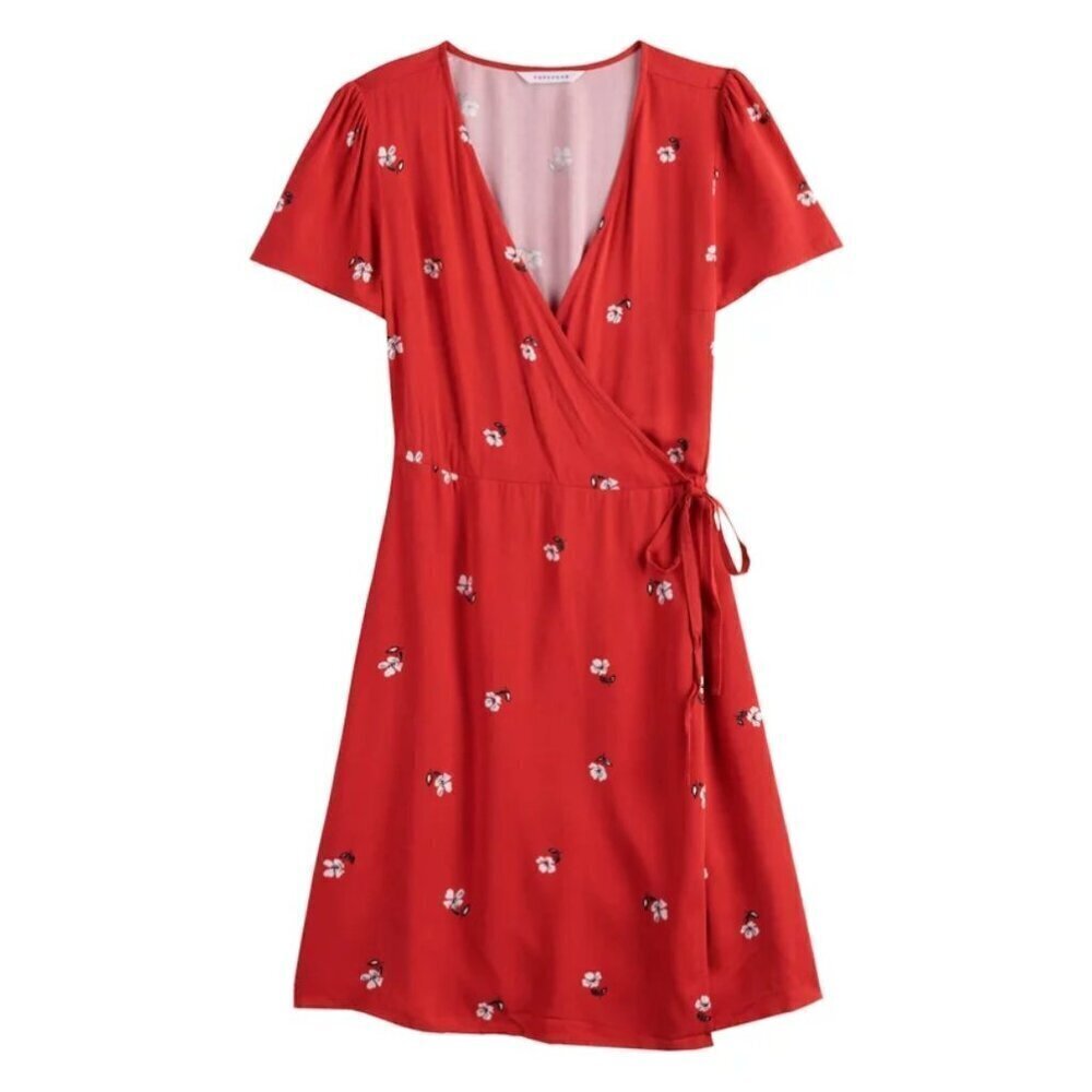 POPSUGAR Red Floral Dress Print Short-sleeve Faux Wrap Dress - Picture 6 of 10
